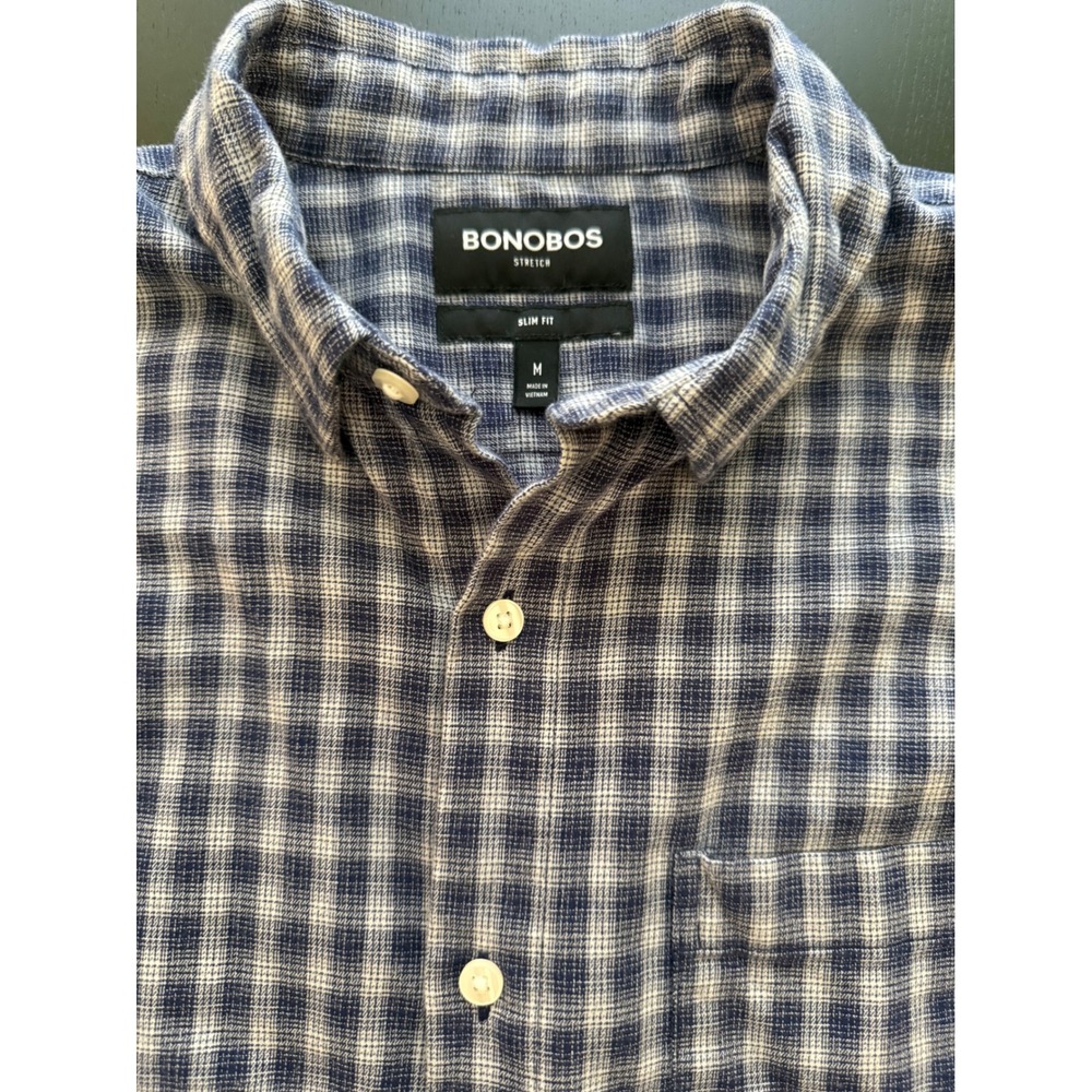 Bonobos Slim Fit Flannel Shirt Mens M Blue Plaid Lightweight Preppy Button Down